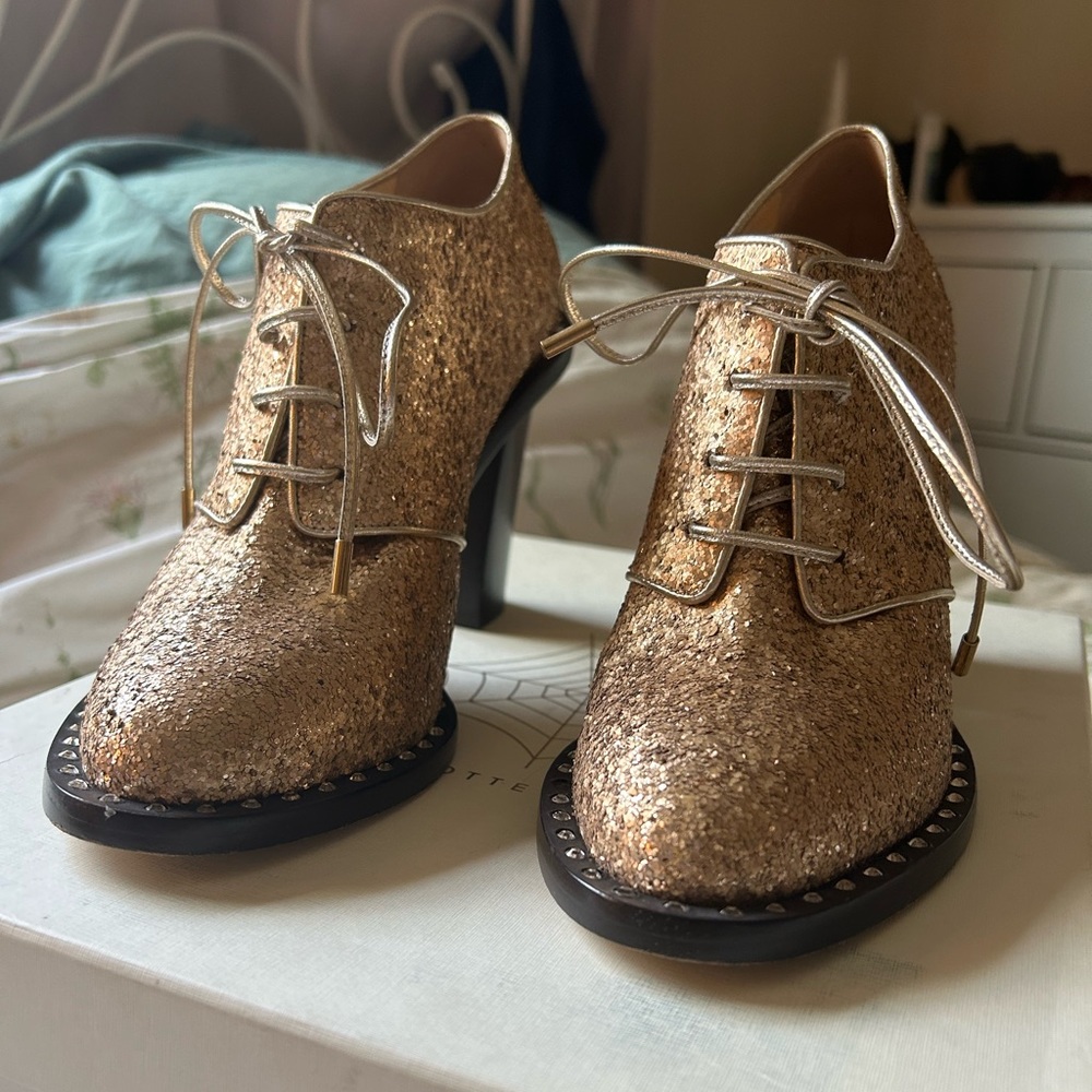 Authentic and gorgeous Charlotte Olympia Claudine glitter booties.